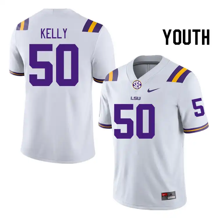 Youth LSU Tigers Kenzel Kelly #50 White NCAA Football Jersey